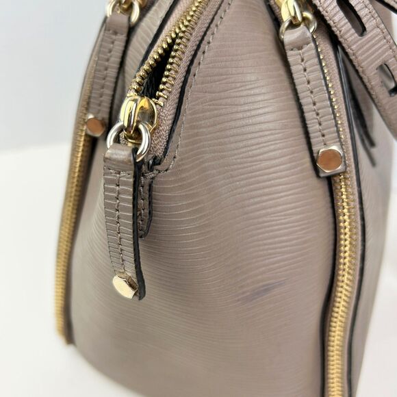 Rebecca Minkoff Perry Satchel Structured Leather Crossbody Bag Grey Taupe Handle - Picture 15 of 16